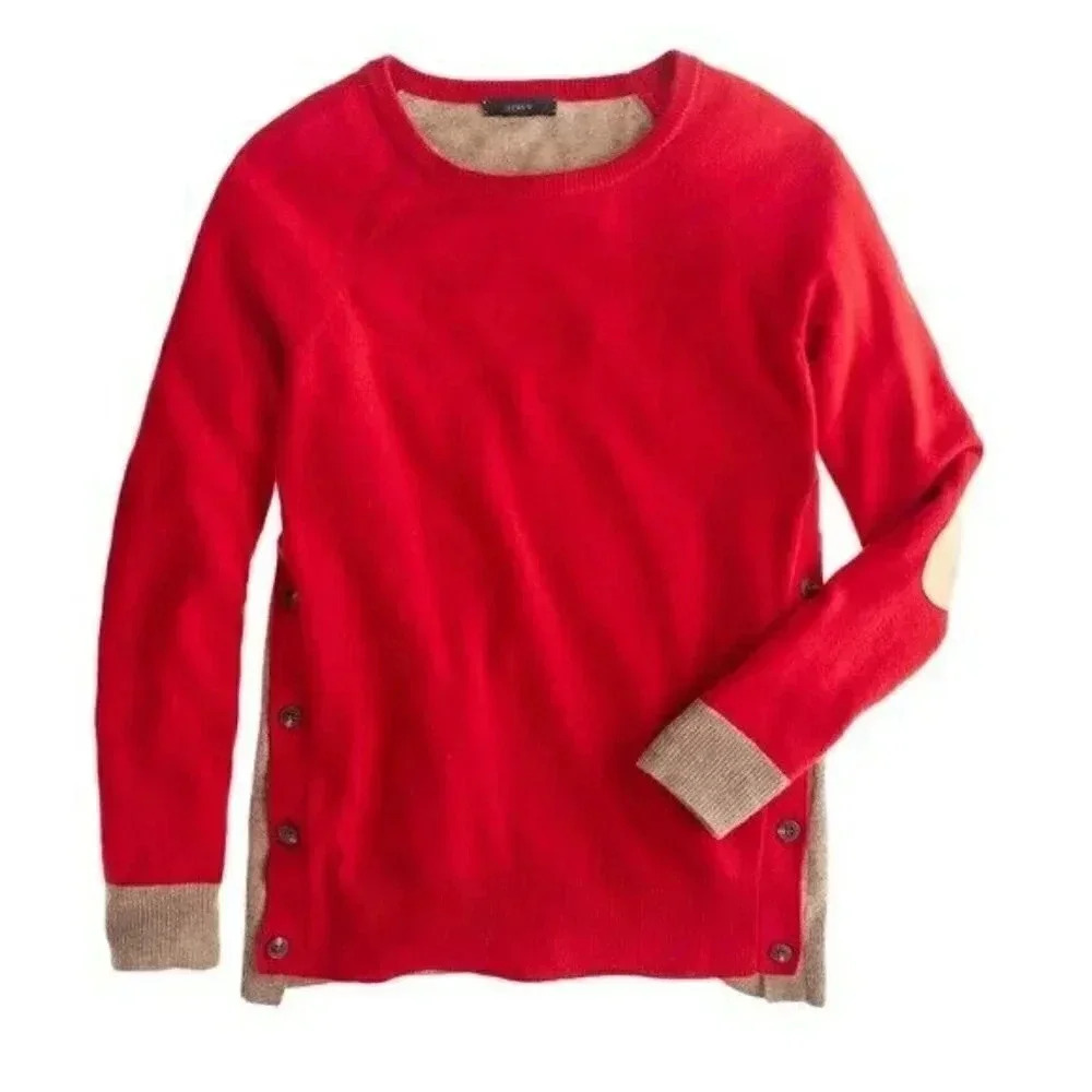 J.Crew Size S Red Tan Side Button Sweater In Colorblock
